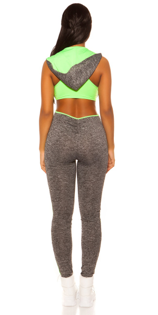 Workout Hoodie Junpsuit with Back Neongreen
